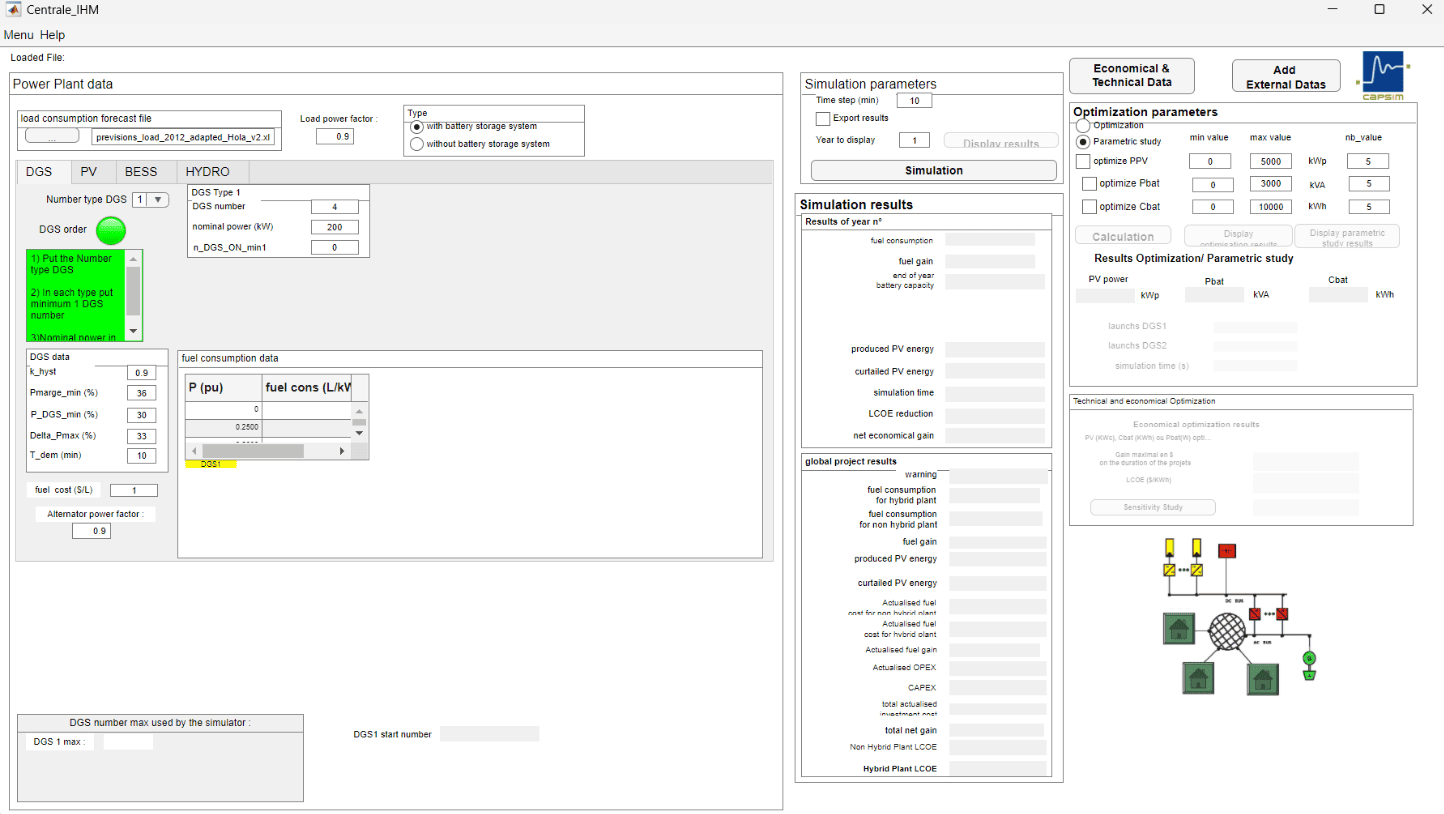 Extrait de l'interface d'un outil de calcul harmonique appliqué aux lignes électriques ferroviaires réalisé par Capsim